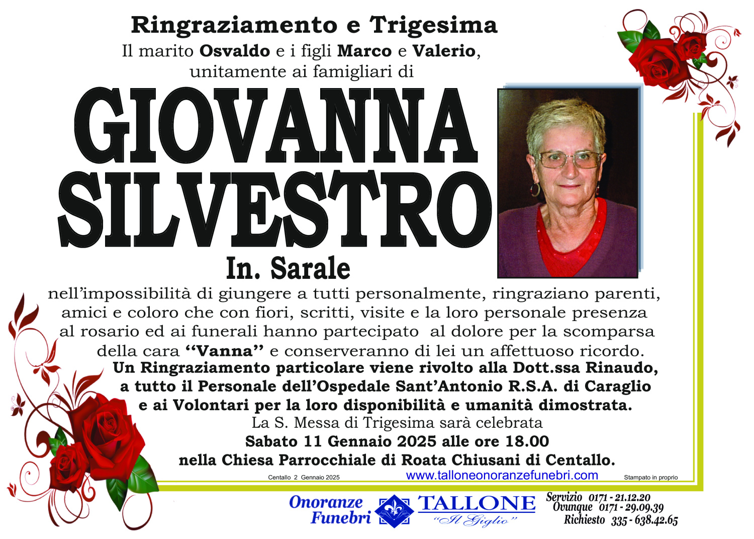 <br />
<b>Warning</b>:  Undefined variable $info in <b>/home/tallone/public_html/ringraziamenti.php</b> on line <b>68</b><br />
Giovanna Silvestro